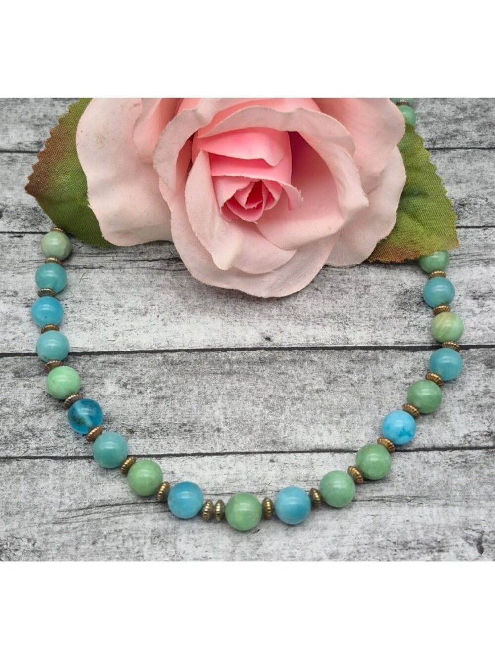 Artisan Made Single Strand Blue & Green Glass Bead Necklace Fairy Boho 22"